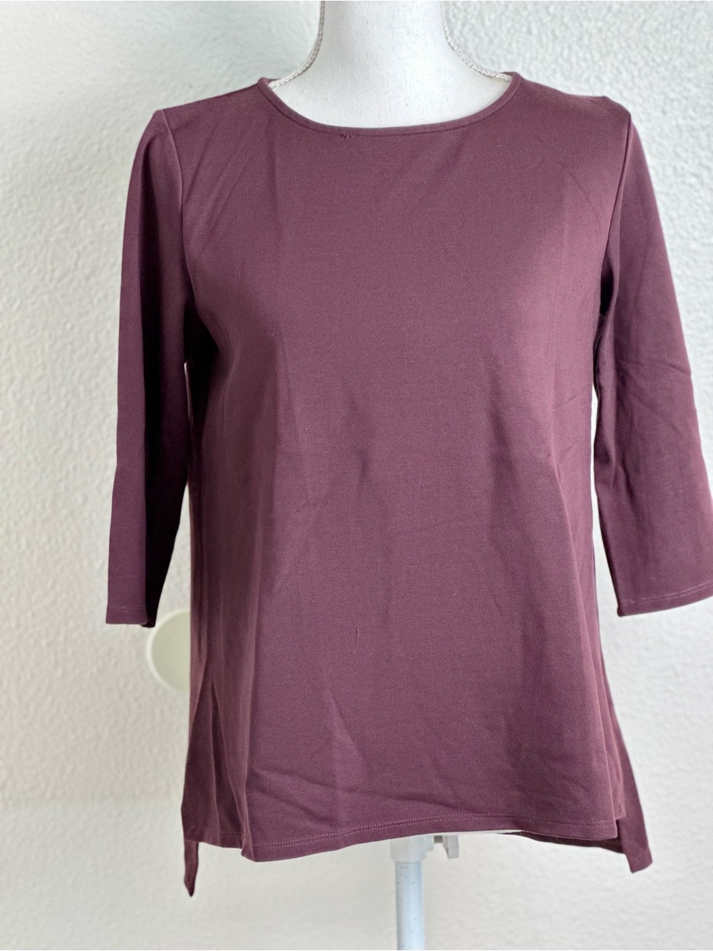 Eileen Fisher Round Neck 3/4 Length Sleeves Plum Color Top Size XS